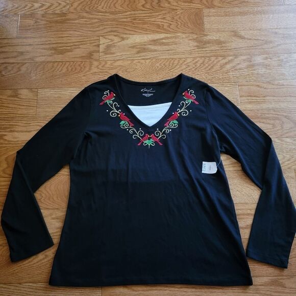 🎄 NEW Kim Rogers V-Neck Cardinal Christmas Blouse - Picture 4 of 7